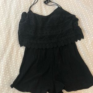 Black tie string romper